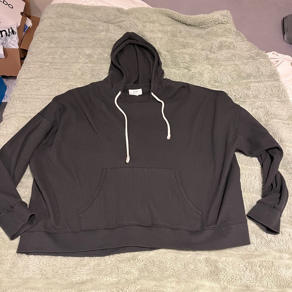 Aerie Charcoal Waffle Knit Hoodie